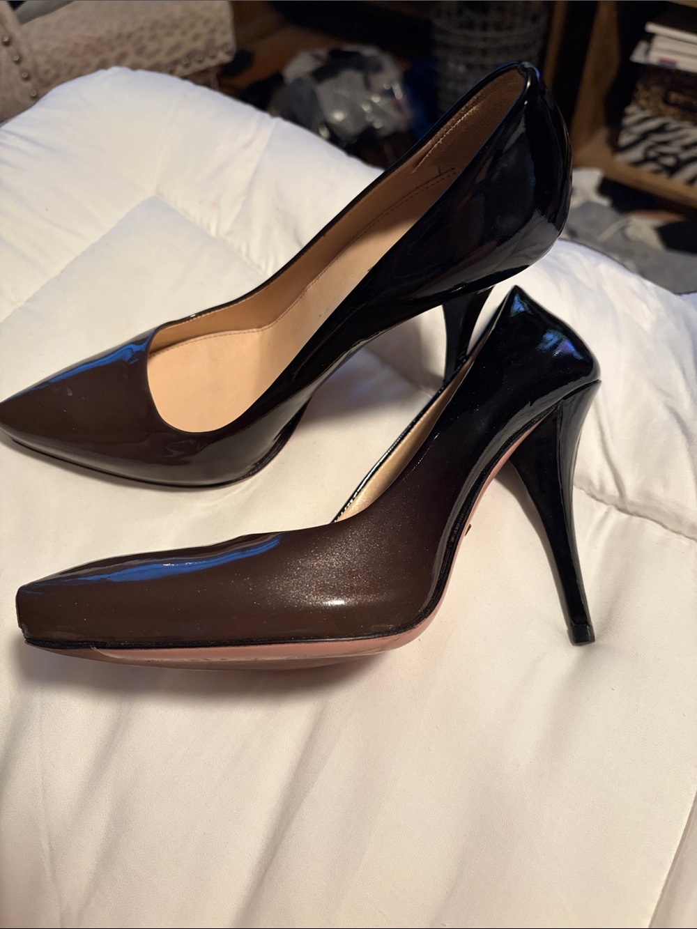 Prada High Heel Pumps in Dark Brown Black Ombré Patent - 36